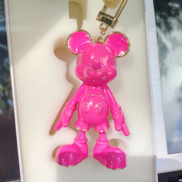 DISNEY X BAUBLE EAR NIB PINK MICKEY MOUSE KEY CHAIN/POCKET DANGLE RARE ALL PINK